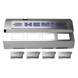 ACC® - Replacement Style Blue Illuminated Polished Fuel Rail Covers with HEMI Logo