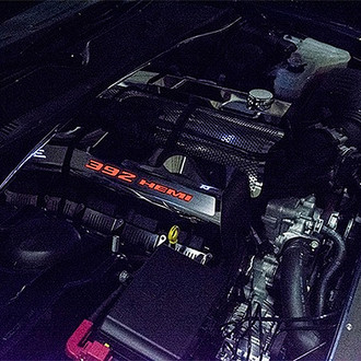 ACC® - MOPAR Licensed Series Non-Illuminated Polished Fuel Rail Covers with Red Carbon Fiber 392 HEMI Logo