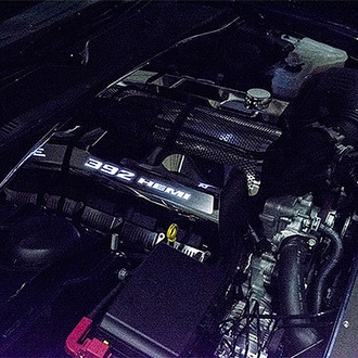ACC® - MOPAR Licensed Series Non-Illuminated Polished Fuel Rail Covers with White Carbon Fiber 392 HEMI Logo