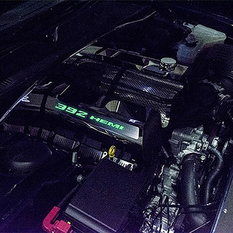ACC® - MOPAR Licensed Series Replacement Style Green Illuminated Polished Fuel Rail Covers with 392 HEMI Logo