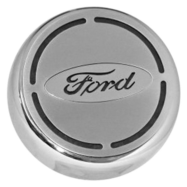 American Car Craft® - Brushed Engine Fluid Caps with Brushed Black Ford Logo