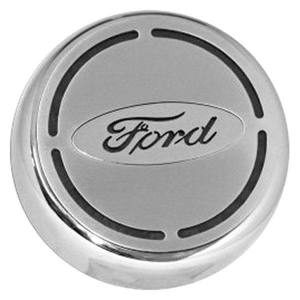 American Car Craft® - Brushed Engine Fluid Caps with Black Ford Logo