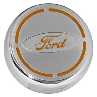 ACC® - Brushed Engine Fluid Caps with Orange Carbon Fiber Ford Logo