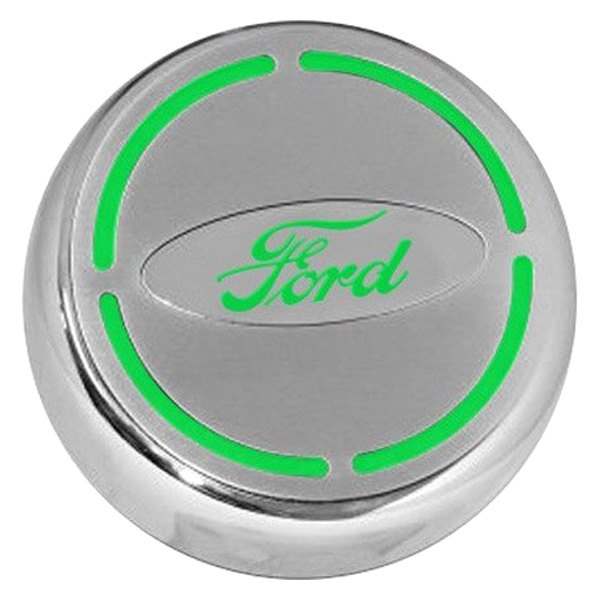 American Car Craft® - Brushed Engine Fluid Caps with Synergy Green Ford Logo
