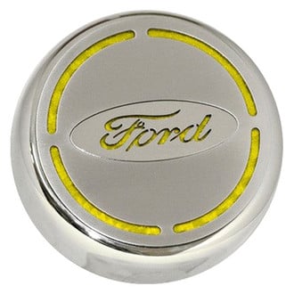 ACC® - Brushed Engine Fluid Caps with Yellow Carbon Fiber Ford Logo