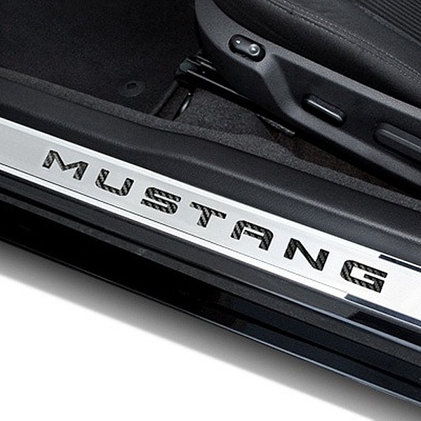 American Car Craft® - Polished Door Sills with Carbon Fiber Mustang Logo