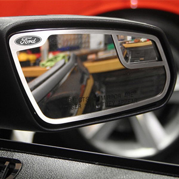 American Car Craft® - Brushed Side View Mirror Trim with Ford Logo