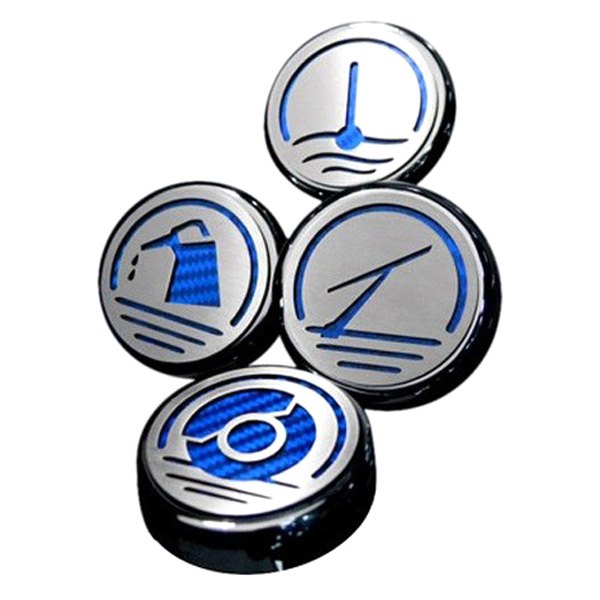 American Car Craft® - Executive Series Chrome Cap Cover Set with Blue Logo