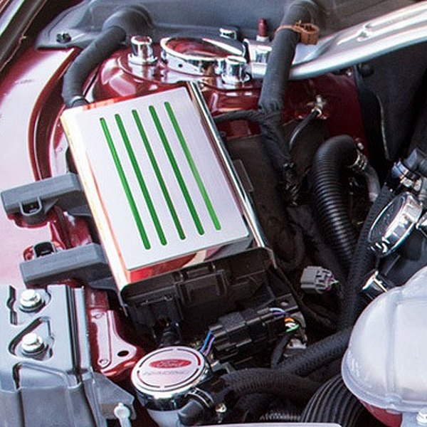 American Car Craft® - Polished Fuse Box Plate with Synergy Green Accent