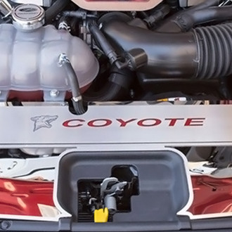 ACC® - Brushed Radiator Cover Vanity Plate with Red Carbon Fiber Etched Logo and Coyote Lettering
