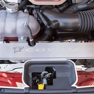 ACC® - Brushed Radiator Cover Vanity Plate with White Carbon Fiber Etched Logo and Coyote Lettering