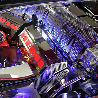 ACC® - MOPAR Licensed Series Perforated Polished Fuel Rail Covers with Bright Red Solid HEMI Logo