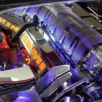 ACC® - MOPAR Licensed Series Perforated Polished Fuel Rail Covers with HEMI Orange Solid HEMI Logo