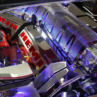ACC® - MOPAR Licensed Series Perforated Polished Fuel Rail Covers with Bright Red Solid HEMI Logo