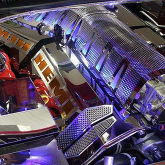 ACC® - MOPAR Licensed Series Perforated Polished Fuel Rail Covers with Orange Carbon Fiber HEMI Logo