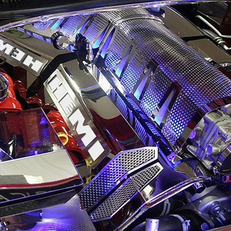 ACC® - MOPAR Licensed Series Perforated Polished Fuel Rail Covers with White Carbon Fiber HEMI Logo