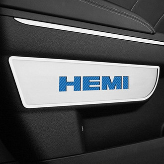 ACC® - Brushed Front Door Badge Plates with Blue HEMI Logo