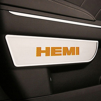 ACC® - Brushed Front Door Badge Plates with Orange HEMI Logo