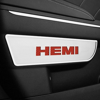 ACC® - Brushed Front Door Badge Plates with Red HEMI Logo