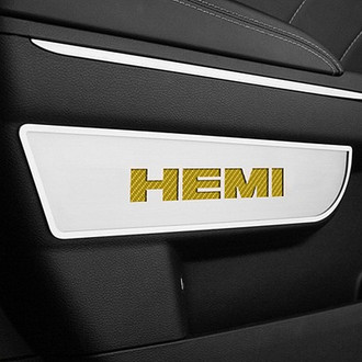 ACC® - Brushed Front Door Badge Plates with Yellow HEMI Logo