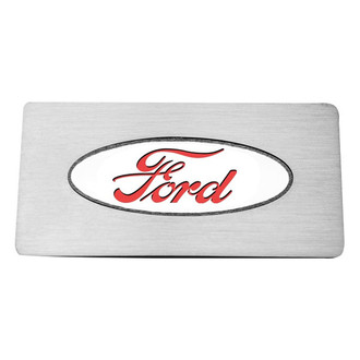 ACC® - Brushed Glove Box Trim Plate with Bright Red Ford Logo