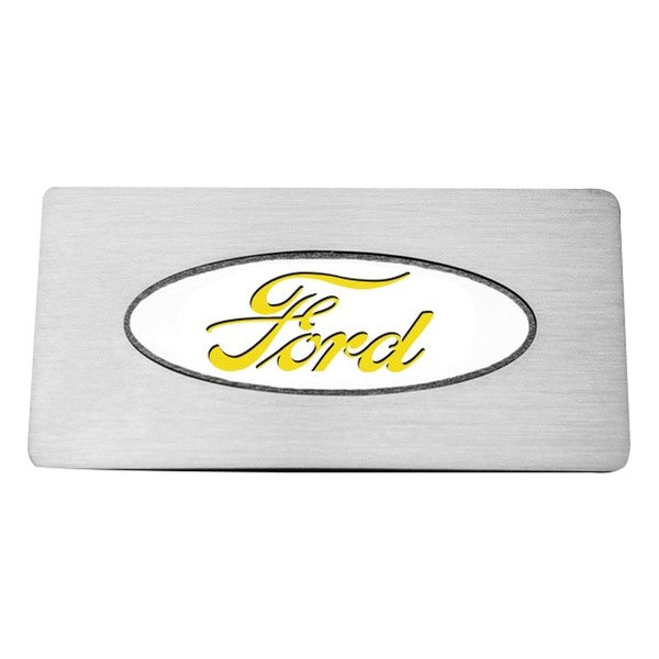 American Car Craft® - Brushed Glove Box Trim Plate With Ford Logo