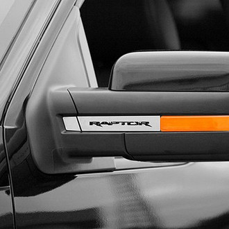 ACC® - Brushed Side View Mirror Accent Plates with Etched 'RAPTOR' Logo