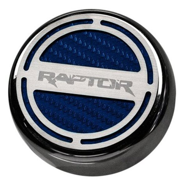 American Car Craft® - Chrome Blue Carbon Fiber Cap Cover Set with Raptor Logo