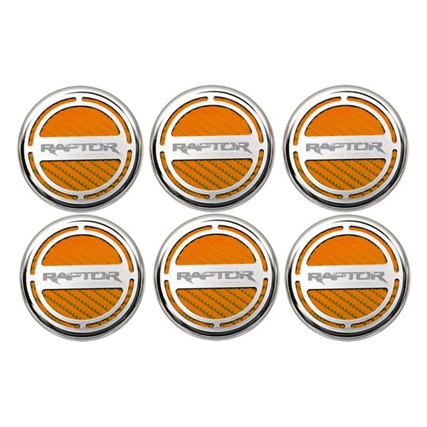 American Car Craft® - Chrome Orange Carbon Fiber Cap Cover Set with Raptor Logo