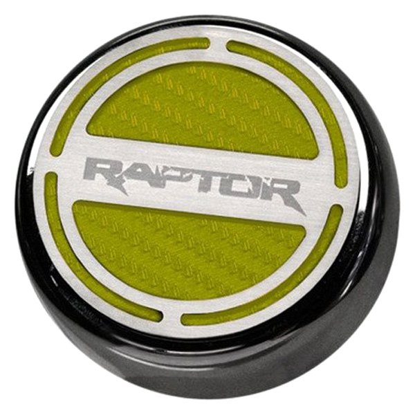 American Car Craft® - Chrome Yellow Carbon Fiber Cap Cover Set with Raptor Logo