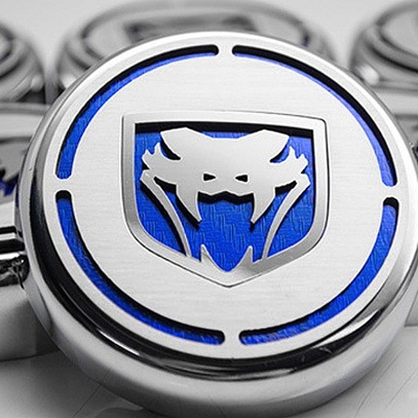 American Car Craft® - Chrome Cap Cover Set with Blue Fangs Logo