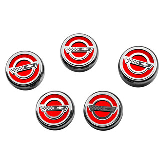 ACC® - C4 Style Chrome Bright Red Solid Fluid Cap Cover Set with Etched Logo