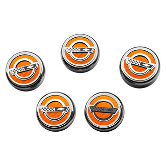 ACC® - C4 Style Chrome Orange Carbon Fiber Fluid Cap Cover Set with Etched Logo