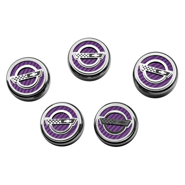 American Car Craft® - C4 Style Chrome Purple Carbon Fiber Fluid Cap Cover Set with Etched Logo