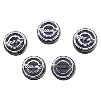 ACC® - C4 Style Chrome Black Carbon Fiber Fluid Cap Cover Set with Etched Logo