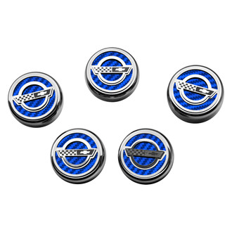 ACC® - C4 Style Chrome Blue Carbon Fiber Fluid Cap Cover Set with Etched Logo
