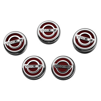 ACC® - C4 Style Chrome Garnet Red Solid Fluid Cap Cover Set with Etched Logo