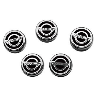 ACC® - C4 Style Chrome Black Solid Fluid Cap Cover Set with Etched Logo