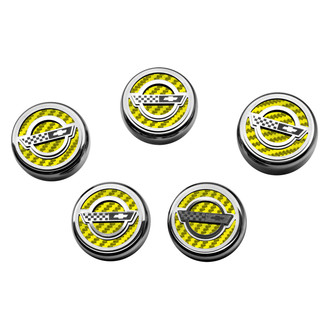 ACC® - C4 Style Chrome Yellow Carbon Fiber Fluid Cap Cover Set with Etched Logo