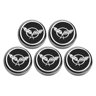 ACC® - GM Licensed Series Chrome Black Solid Engine Fluid Cap Cover Set with Crossed Flags Logo