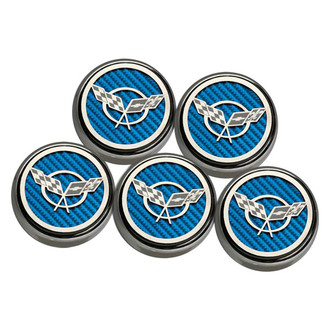 ACC® - GM Licensed Series Chrome Blue Carbon Fiber Fluid Cap Cover Set with Crossed Flags Logo
