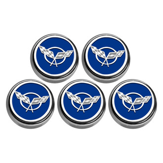 ACC® - GM Licensed Series Chrome Dark Blue Solid Engine Fluid Cap Cover Set with Crossed Flags Logo