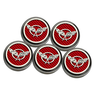 ACC® - GM Licensed Series Chrome Red Carbon Fiber Fluid Cap Cover Set with Crossed Flags Logo