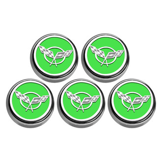 ACC® - GM Licensed Series Chrome Synergy Green Solid Fluid Cap Cover Set with Crossed Flags Logo