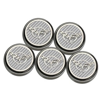 ACC® - GM Licensed Series Chrome White Carbon Fiber Fluid Cap Cover Set with Crossed Flags Logo