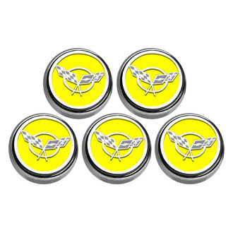 ACC® - GM Licensed Series Chrome Yellow Solid Engine Fluid Cap Cover Set with Crossed Flags Logo