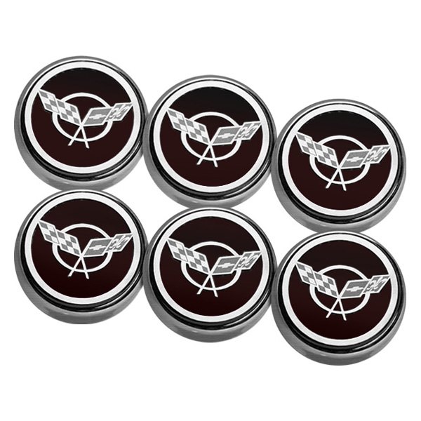 American Car Craft® - Chrome Brushed Black Solid Engine Fluid Cap Cover Set with Crossed Flags Logo