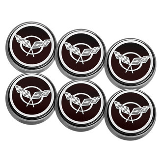 ACC® - Chrome Brushed Black Solid Engine Fluid Cap Cover Set with Crossed Flags Logo