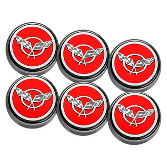ACC® - Chrome Bright Red Solid Engine Fluid Cap Cover Set with Crossed Flags Logo
