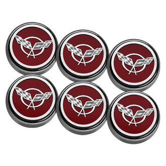 ACC® - Chrome Garnet Red Solid Engine Fluid Cap Cover Set with Crossed Flags Logo